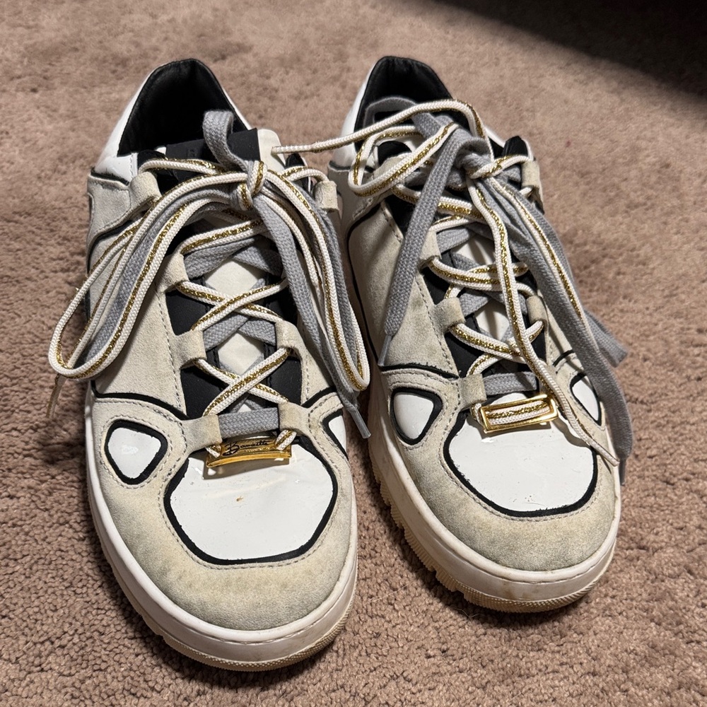 P448 White and Gold Women's Sneakers